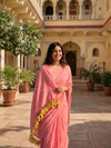 Indiehaat | Rose Pink Pure Mul Cotton Sequin Saree