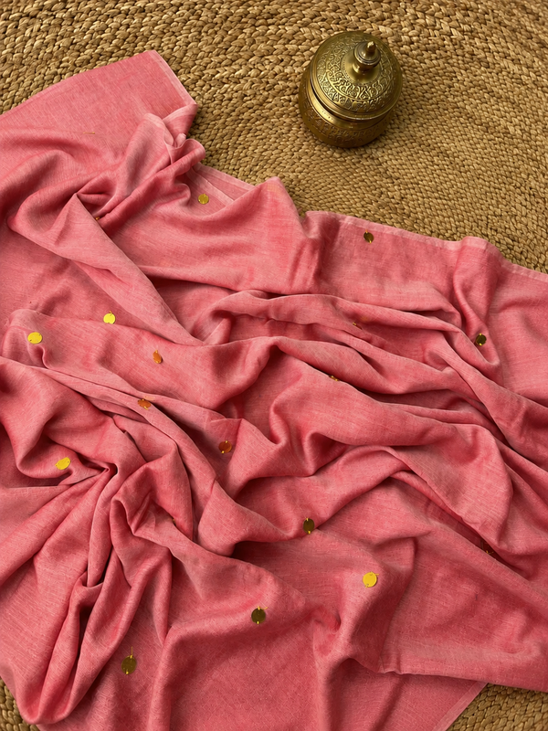 Indiehaat | Rose Pink Pure Mul Cotton Sequin Saree