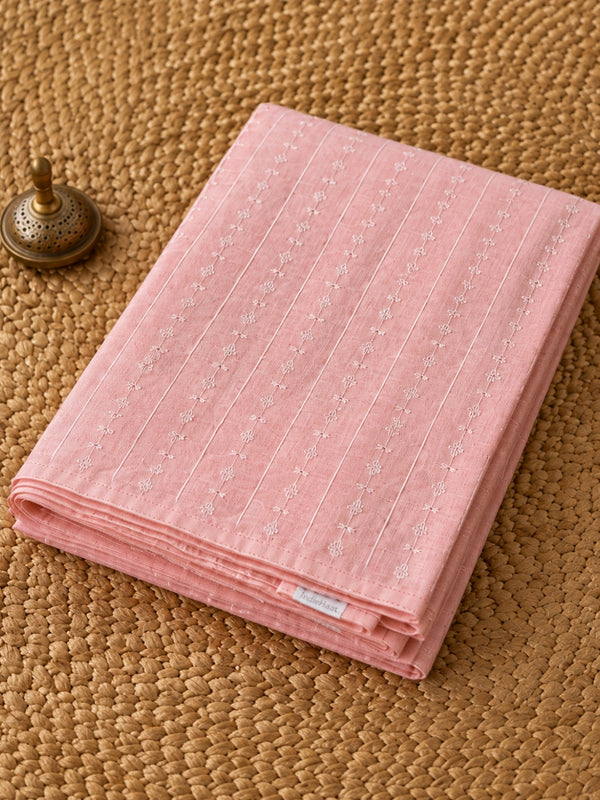 Indiehaat | Pure Linen Embroidered Suit (T+B+D) Peach