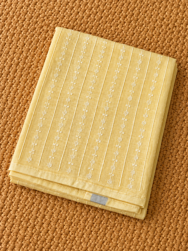 Indiehaat | Pure Linen Embroidered Suit (T+B+D) Yellow