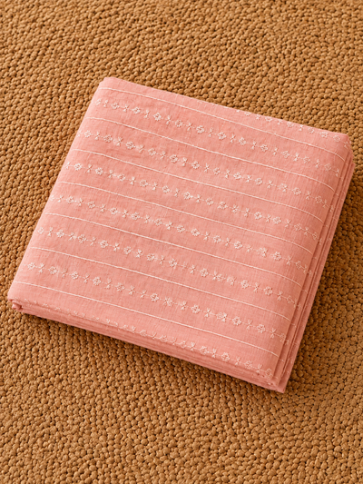 Indiehaat | Pure Linen Embroidered Suit (T+B+D) Peach
