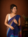 Indiehaat | Pure Handloom Mul Cotton Saree with Striped Pallu