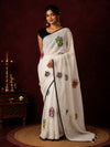 Indiehaat | Pure Linen Embroidered Saree White