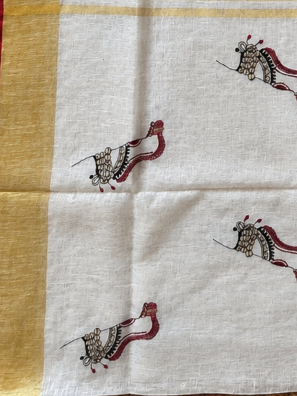 Indiehaat | Pure Linen Embroidered Saree White