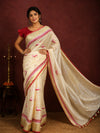 Indiehaat | Pure Linen Embroidered Saree Cream