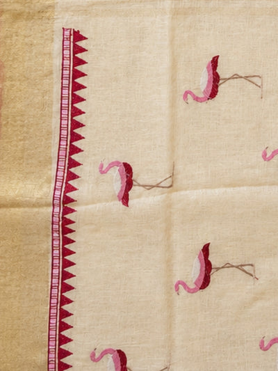 Indiehaat | Pure Linen Embroidered Saree Cream