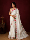 Indiehaat | White Silk Linen Embroidered Saree