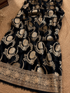 Indiehaat | Mashru Katan Silk Heavy Floral Buta Saree Black