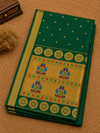 Indiehaat | Handloom Weaving Paithani Silk Saree Green