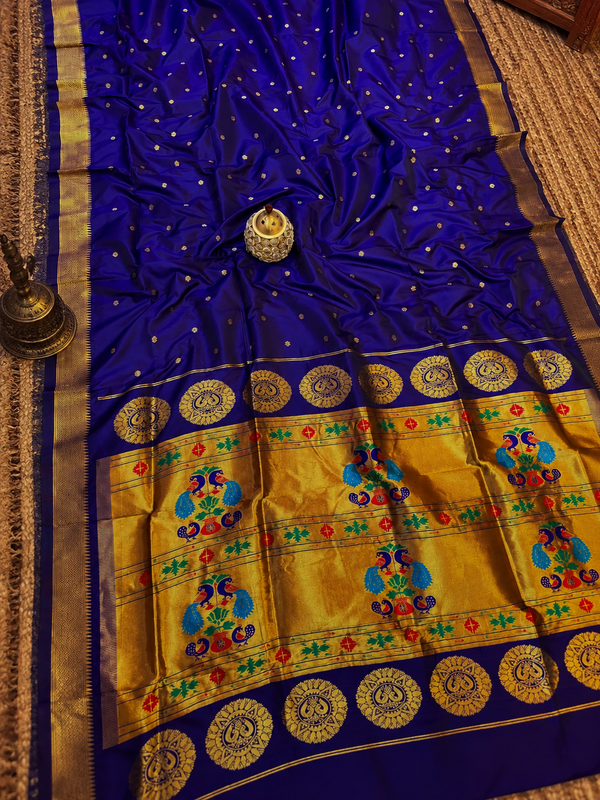 Indiehaat | Handloom Weaving Paithani Silk Saree Blue