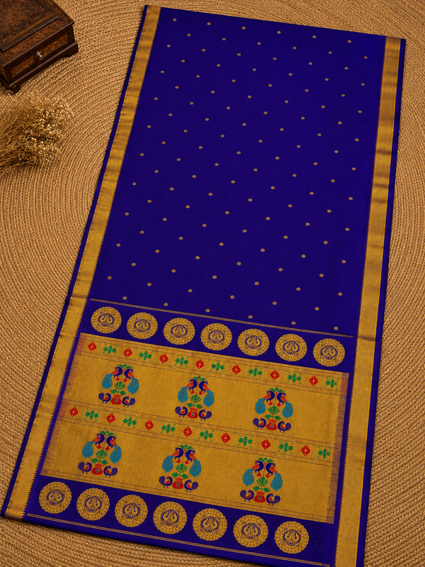Indiehaat | Handloom Weaving Paithani Silk Saree Blue