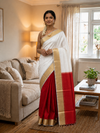 Indiehaat | Kota Silk Hand Dyed Saree White & Red
