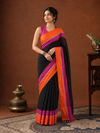 Indiehaat | Black Khadi Cotton Handloom Saree