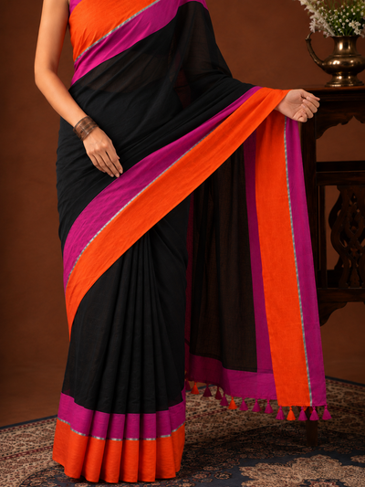 Indiehaat | Black Khadi Cotton Handloom Saree