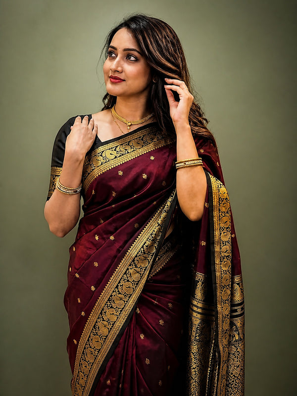 Indiehaat | Paithani Silk Handloom Saree Maroon