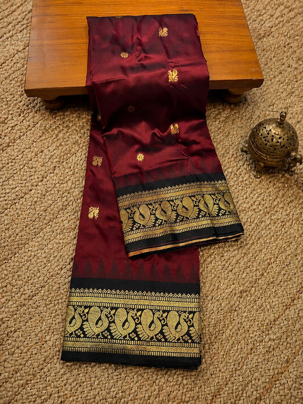 Indiehaat | Paithani Silk Handloom Saree Maroon