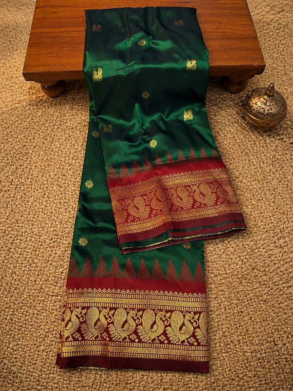 Indiehaat | Paithani Silk Handloom Saree Green
