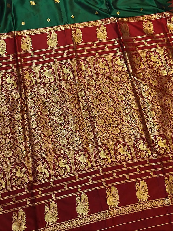Indiehaat | Paithani Silk Handloom Saree Green