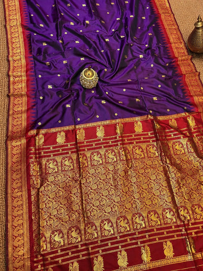 Saanjh Paithani Silk Peacock Handloom Saree Royal Purple