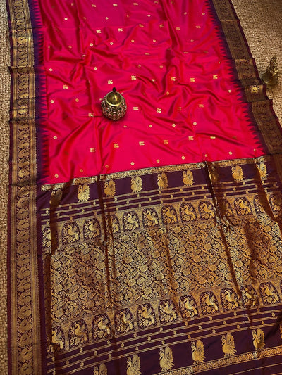 Saanjh Paithani Silk Peacock Handloom Saree Rani Pink