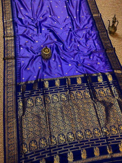 Saanjh Paithani Silk Peacock Handloom Saree Blue-Violet