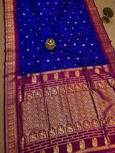 Saanjh Paithani Silk Peacock Handloom Saree Royal Blue