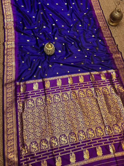 Saanjh Paithani Silk Peacock Handloom Saree Deep Navy