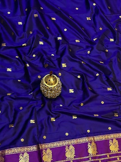 Indiehaat | Paithani Silk Handloom Saree Blue