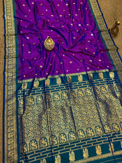 Saanjh Paithani Silk Peacock Handloom Saree Purple