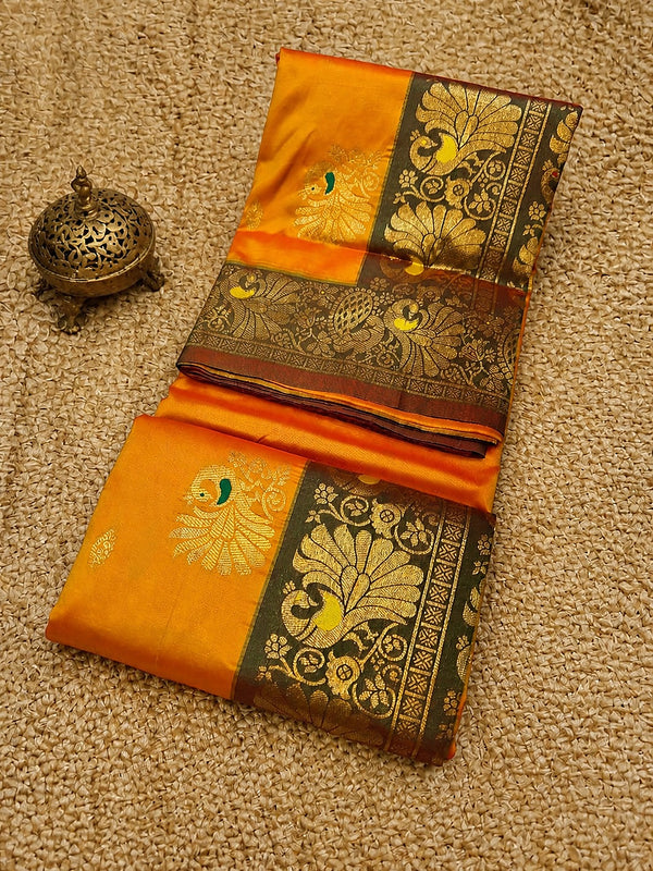 Indiehaat | Paithani Silk Peacock Saree Yellow