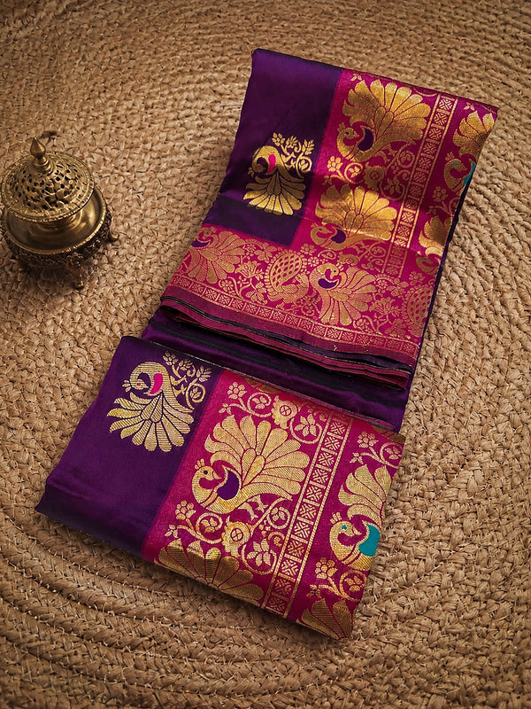 Indiehaat | Paithani Silk Peacock Saree Violet