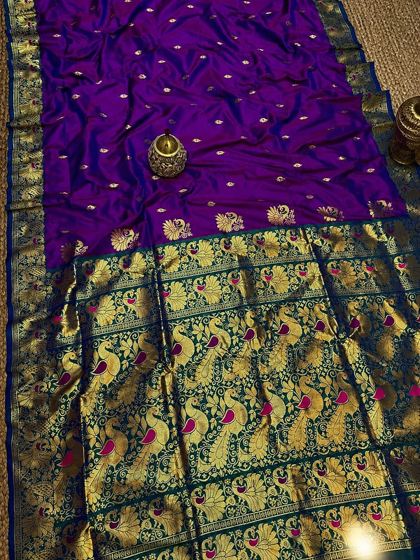 Indiehaat | Paithani Silk Peacock Saree Violet