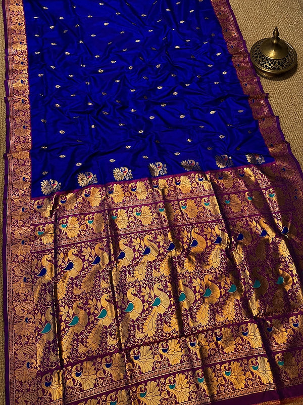 Indiehaat | Paithani Silk Peacock Saree Blue