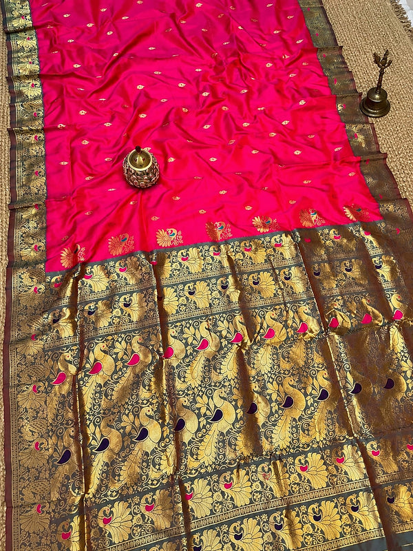 Indiehaat | Paithani Silk Peacock Saree Pink