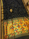 Indiehaat | Double Pallu Paithani Silk Saree Black