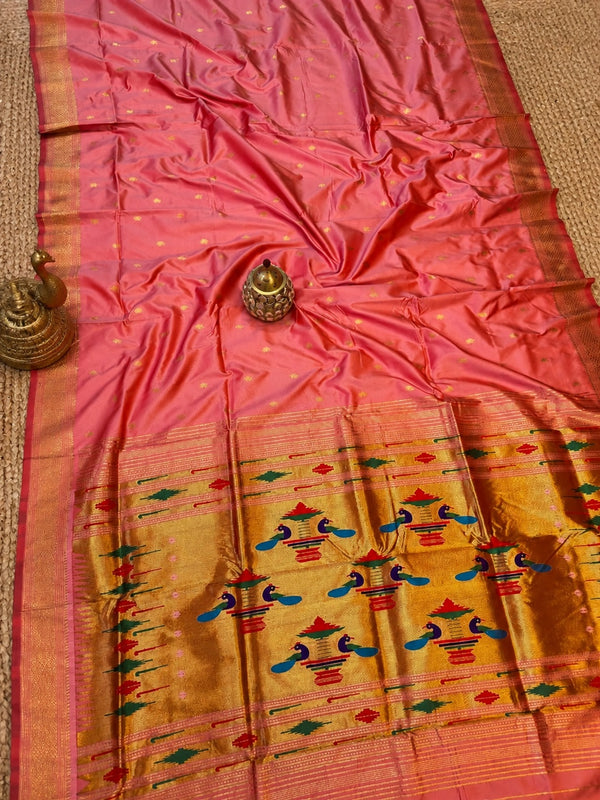 Indiehaat | Double Pallu Paithani Silk Saree Pink
