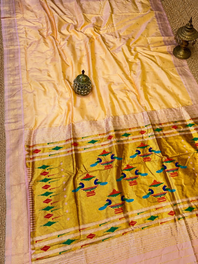 Mayuri Double Pallu Paithani Silk Saree Soft Peach