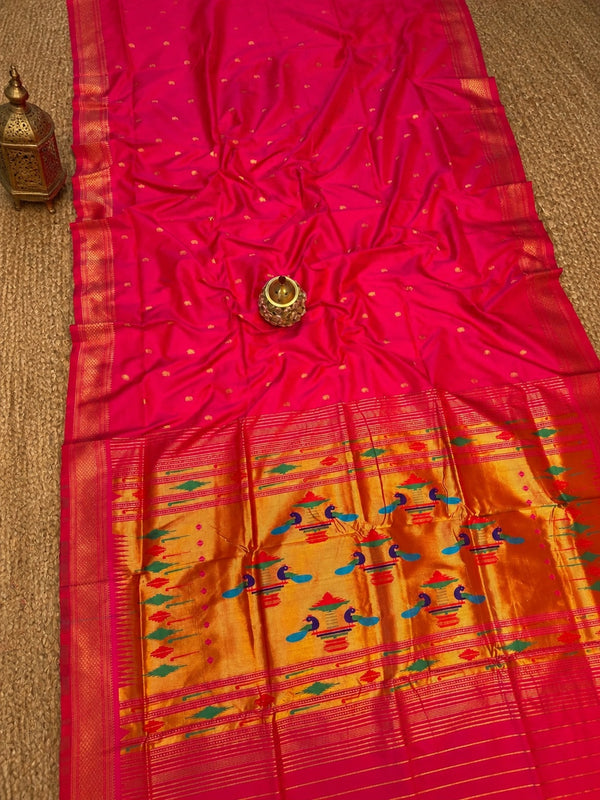 Indiehaat | Double Pallu Paithani Silk Saree Pink
