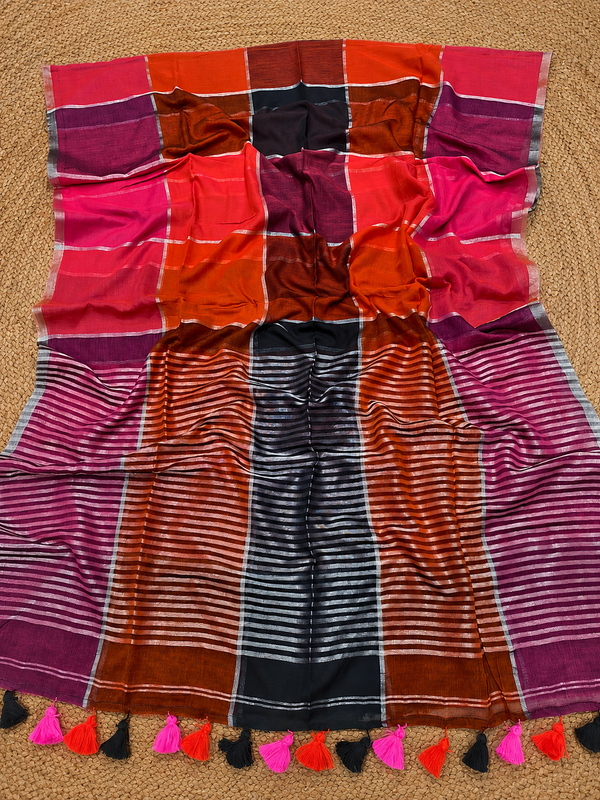 Indiehaat | Mul Cotton Handloom Saree Multicolour