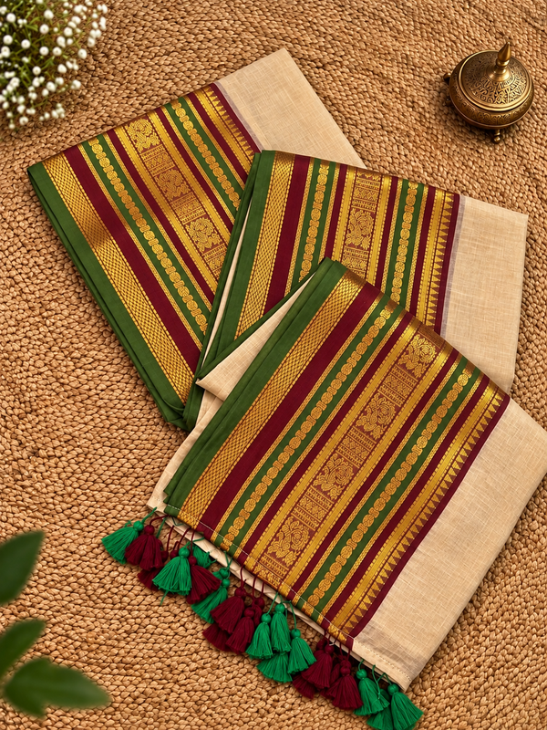 Indiehaat | Mul Cotton Handloom Saree Beige