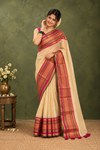 Indiehaat | Mul Cotton Handloom Saree Cream