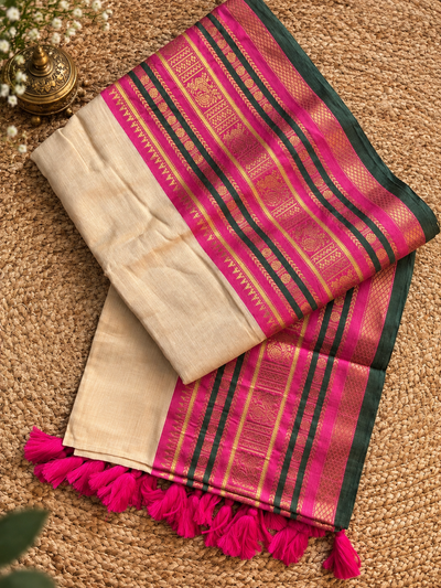 Indiehaat | Mul Cotton Handloom Saree Cream