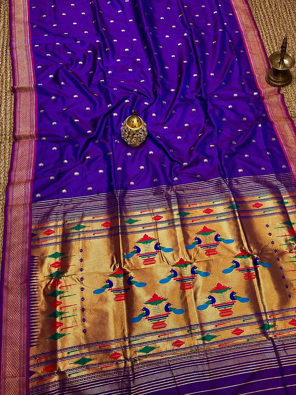 Indiehaat | Double Pallu Paithani Silk Saree Violet