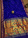 Indiehaat | Double Pallu Paithani Silk Saree Blue