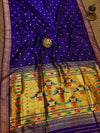 Indiehaat | Double Pallu Paithani Silk Saree Blue