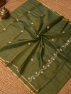 Indiehaat | Tissue Silk Kota Doria Saree Pearl Sequin Work Green