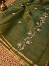 Indiehaat | Tissue Silk Kota Doria Saree Pearl Sequin Work Green