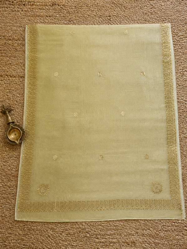 Indiehaat | Kota Doria Saree Gota Patti Saree Cream