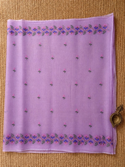 Gulbadan Kota Doria Embroidered Saree Lavender