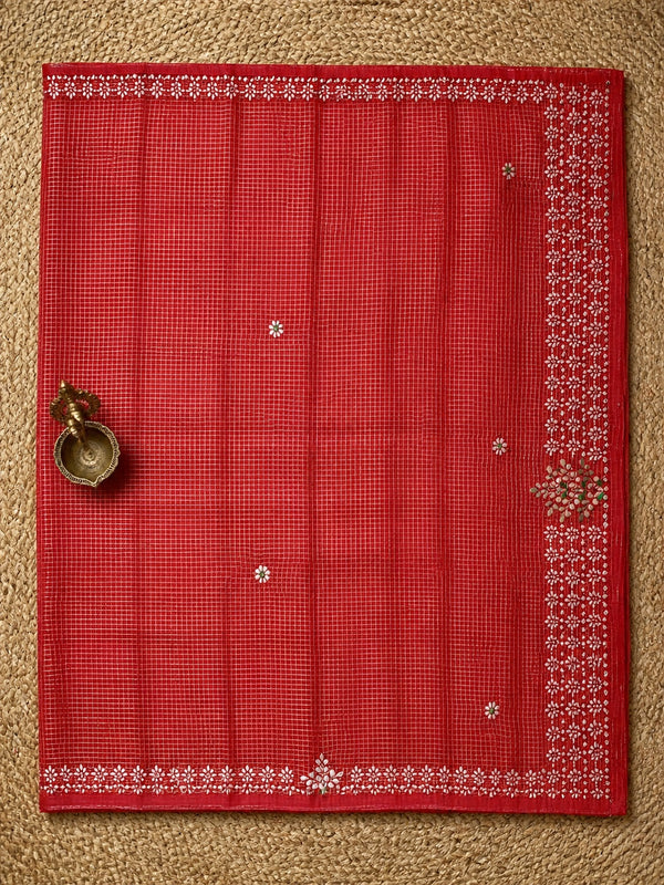 Indiehaat | Kota Doria Gota Patti Saree Red